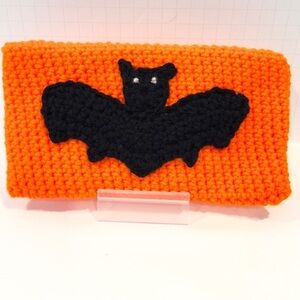 🔥 Handmade Crochet Clutch Halloween Bat Orange Black New
